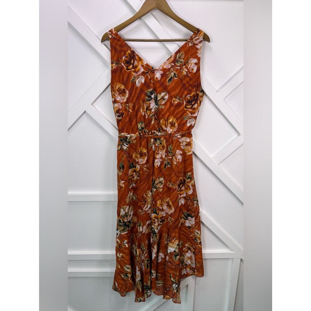 NWT White House Black Market Faux Wrap Floral Burnt Orange Midi Dress Size 14 - Picture 5 of 10